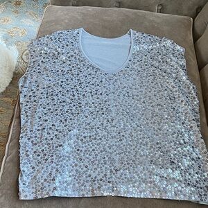 Garnet Hill Silver Sequin Short Sleeve Tee